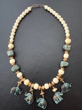 Bohemian Safari style necklace-Features 5 dangling elephant charms